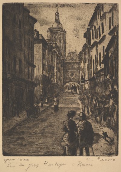 大钟街，鲁昂，1885年。 作者 卡米尔·雅各布·毕沙罗