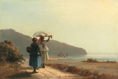 两个女人在海边聊天，圣托马斯，1856年。 作者 卡米尔·毕沙罗