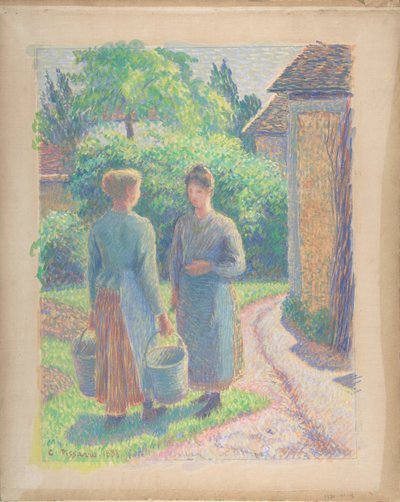 花园里的两个女人》，1888年。 作者 卡米尔·毕沙罗