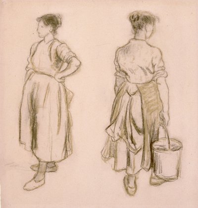 一个女孩的两个研究》，1890年 作者 卡米尔·毕沙罗