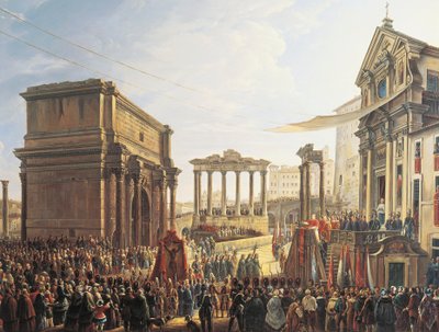 教皇庇护九世（1846-1878 年）在 Campo Vaccino 布道，卡米洛-帕切蒂（1758-1826 年）绘制、 作者 卡米洛·帕塞蒂