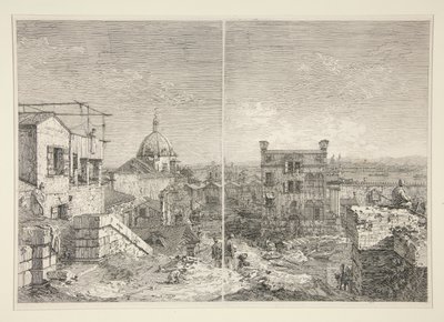 有碑文的房子MDCCXLI.A. C. [and] The House with the Peristyle and Six Columns，选自 Vedute（景观）系列 作者 卡纳莱托（乔瓦尼安东尼奥运河）