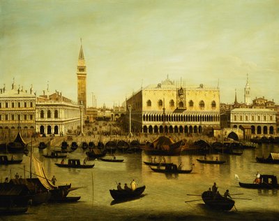 从威尼斯圣马可大教堂（Bacino di San Marco）欣赏莫洛（Molo）风景， 作者 乔瓦尼·安东尼奥运河（Canaletto）