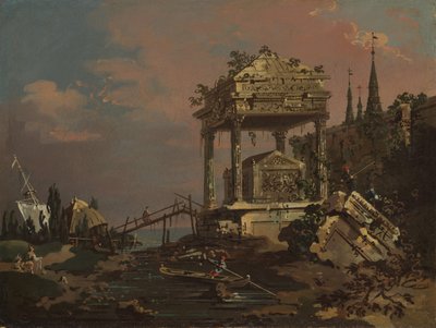 1740年代初期，礁湖旁的虚构景观。 作者 乔瓦尼·安东尼奥运河（Canaletto）