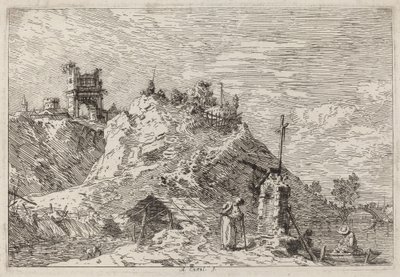 祈祷中的朝圣者的风景，约1735-1746。 作者 卡纳莱托