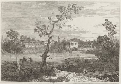 河岸上的城镇景观，约1735-1746。 作者 卡纳莱托