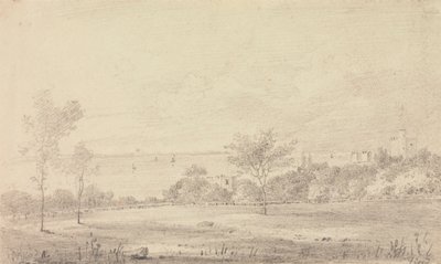 风景与远处的城堡，怀特岛 作者 船长托马斯黑斯廷斯