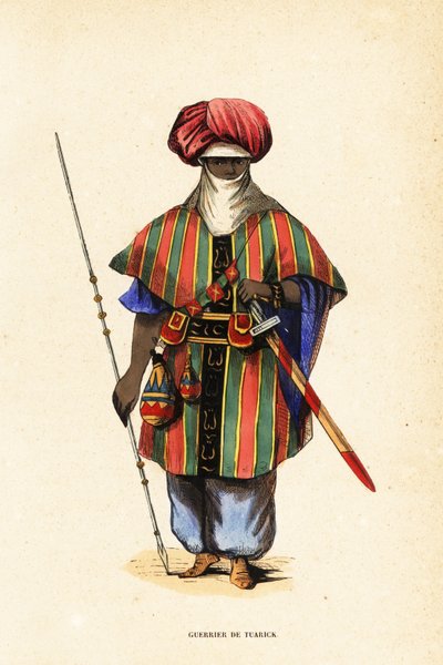 尼日尔阿加德兹的高贵图阿雷格战士，身着 tagelmust（头巾和面纱）、taktkat（衬衫）和 akarbey（裤子） 作者 里昂上尉乔治·弗朗西斯（George Francis）