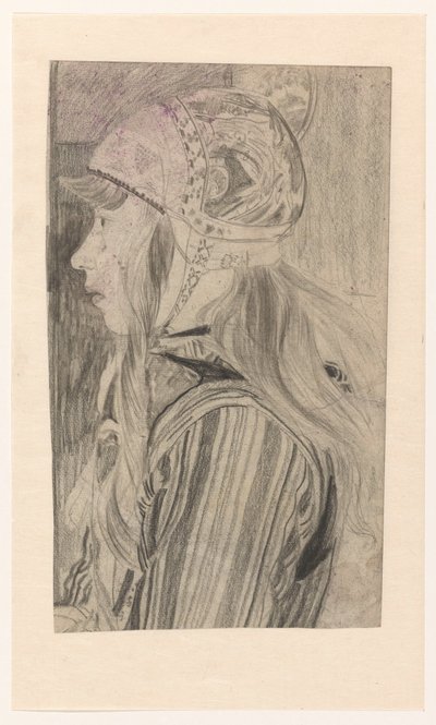 马肯传统服装女孩的肖像 作者 Carel Adolph 狮子纪念章