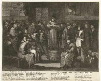 关于英国贵格会的漫画，约 1656 年
贵格会会议 / Fronti Nulla Fides / 贵格会会议（物品上的标题） 作者 埃格伯特·范·海姆斯凯克 (I)