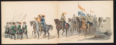 莱顿学生的化妆舞会，1850 年（图版 13）
1629 年弗雷德里克-亨德里克在赫托亨博斯的演出：1850 年 6 月 11 日莱顿音乐学院 H.H. 学生的化装舞会（实物上的系列标题） 作者 P. Blommers (Steendrukkerij van)