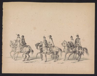 乌特勒支学生的化妆舞会，1846 年（图版 5）
1846 年 6 月 17 日，乌特勒支学生殿下举行的化装舞会的插图，表现的是 1549 年 10 月 3 日西班牙王子菲利浦二世在乌特勒支的巡游。 作者 月经和最后