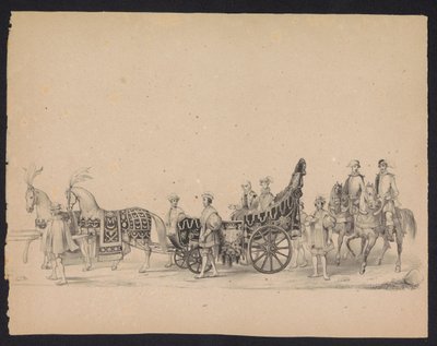 乌特勒支学生的化妆舞会，1846 年（图版 8）
1846 年 6 月 17 日，乌特勒支学生殿下举行的化装舞会的插图，表现的是 1549 年 10 月 3 日西班牙王子菲利浦二世在乌特勒支的巡游。 作者 月经和最后