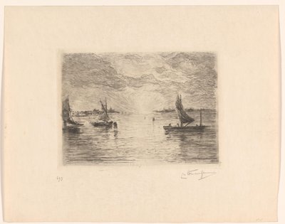 日落时分的泻湖 作者 Carel Nicolaas Storm van 的 Gravesande （有艺术家签名）