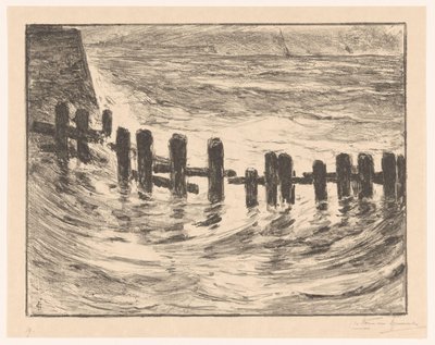 在法拉盛附近的斯海尔德河打桩 作者 Carel Nicolaas Storm van 的 Gravesande （有艺术家签名）