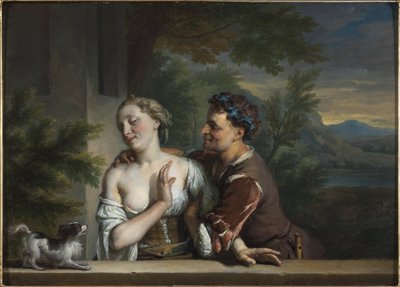 一个男人试图拥抱一个女人 - 一个男人试图拥抱一个女人，Carel (Charles) de Moor (1656-1738)。 布面油画。 尺寸：33.5x47 厘米。 斯德哥尔摩国家博物馆 作者 卡雷尔·德·摩尔