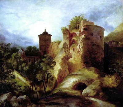 德语：Der gesprengte Turm des Heidelberger Schlosses 海德堡城堡的吹塔 作者 卡尔布莱臣