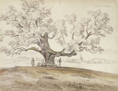 Wolfershausen bei Meiningen与旧橡树的视图，1844年（石墨和纸上的wc） 作者 卡尔·恩斯特·路德维希·瓦格纳
