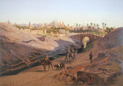 从北面看开罗，有白色清真寺，是G.W.塞茨制作的24幅插图之一，约1873年印刷（彩色平印）。 作者 卡尔·弗里德里希·海因里希（后）维尔纳