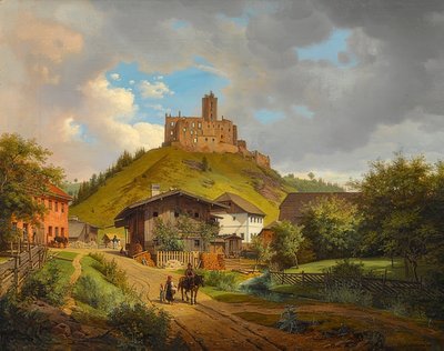 Hilgartsberg城堡遗址和霍夫马克宫在多瑙河上。 1829 作者 卡尔·弗里德里希·海因斯曼