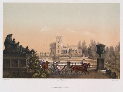 彼得霍夫公园的粉红亭子奥泽基亭，1853年。 作者 沙夫豪森的卡尔弗里德里希齐格勒