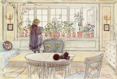窗台上的鲜花，来自&39;A Home&39;系列，c.1895 作者 Carl Larsson