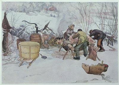 &39;杀猪&39;，&39;我的小农场&39;的插图，于1904年在瑞典出版 作者 卡尔·拉森