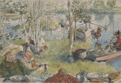 La peche aux ecrevisses - Crayfishing, by Larsson, Carl (1853-1919).纸上丙烯颜料。尺寸：32x43厘米。斯德哥尔摩国家博物馆 作者 卡尔·拉森