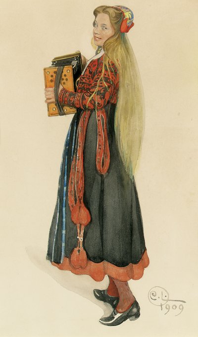 利斯贝斯演奏手风琴，1909年 作者 卡尔·拉森