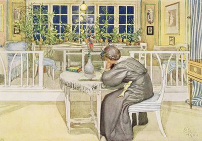 英国之旅前的晚上 - 书房，酒吧。 1909年，在&39;Lasst Licht Hinin&39;（`Let in More Light&39;）中 作者 卡尔·拉森