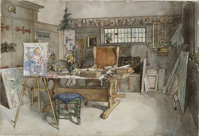 该工作室，来自A Home系列，c.1895（纸上wc） 作者 卡尔·拉森