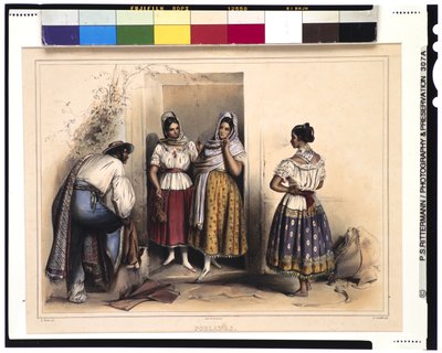 普埃布拉的妇女，1836 年以后（彩色石版画） 作者 卡尔·内贝尔