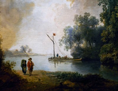 河流景观，约 1780 年，Carl Philipp Schallhas（1767-1797），细节，匈牙利 作者 卡尔·菲利普·沙哈斯