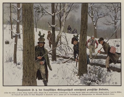Prussian soldiers evading French captivity, January 1807 (colour litho) 作者 卡尔·劳士林