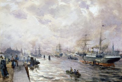 1889年汉堡港的帆船（纸上水粉和水粉） 作者 Carl Rodeck