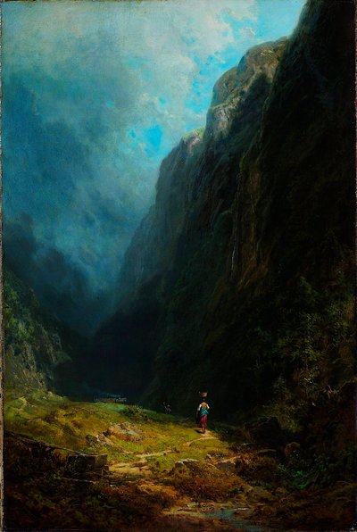 "Paysage de haute vallee alpine" Vue du mont Wendelstein Allemagne (In the Alpine High Valley Landscape with Mt Wendelstein) Peinture de Carl Spitzweg (1808-1885) Oil on canvas vers 1871 Dim 88,5x59 cm Museum Kunstpalast, Dusseldorf 作者 卡尔·斯皮茨维格