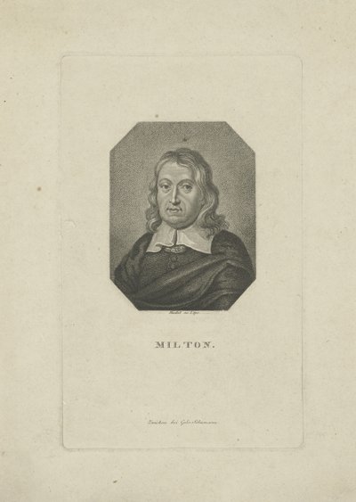 诗人约翰·弥尔顿（John Milton）的肖像1608-1674，约1818-1821年。 作者 卡尔·特劳格特·里德尔