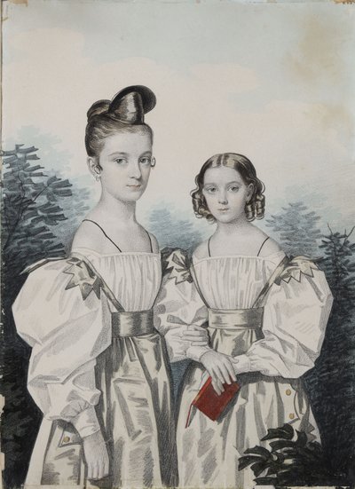 安娜·彼得罗夫纳（Anna Petrovna）1822-1905和埃琳娜·彼得罗夫纳（Elena Petrovna 1824-1860）的肖像乌沙科夫（Ushakov），1830年代。 作者 卡尔·冯·汉佩尔恩