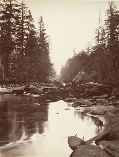 默塞德河，优胜美地，约1872年，约1876年印刷。 作者 卡尔顿·E·沃特金斯。