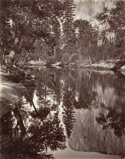 优胜美地El Capitan的镜景，约1872年，约1876年印刷。 作者 卡尔顿·E·沃特金斯。