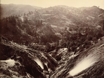 魔鬼峡谷，间歇泉，向下看，1868-70。 作者 卡尔顿·埃蒙斯·沃特金斯