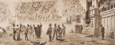 僧侣Almachius试图阻止角斗士战斗，来自HG威尔斯的“历史大纲”插图，第二卷，1920年出版 作者 卡洛·阿德莫洛