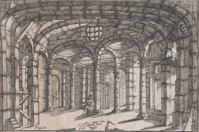 监狱的内部，里面坐着一个女人，约1680-1710年。 作者 Carlo Antonio Buffagnotti