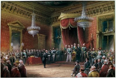Risorgimento - Carlo Farini (1812-1866)于1860年向Victor Emmanuel II (Victor Emmanuel) (Vittorio Emanuele) (1820-1878)提交了吞并Emilia Romagna的协议（布面油画）。 作者 卡洛·博索利