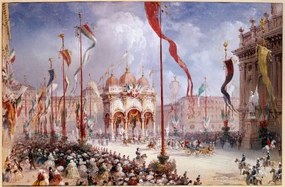 Risorgimento - Victor-Emmanuel II (Victor-Emmanuel) (Vittorio Emanuele) (1820-1878) 在1860年4月2日的意大利议会开幕式上（布面油画）。 作者 卡洛·博索利
