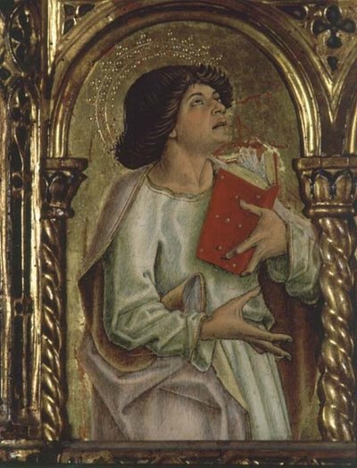 一个使徒，圣埃米迪奥多孔板画的细节 作者 Carlo Crivelli