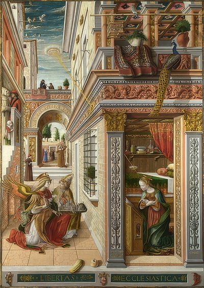 与圣埃米迪乌斯的报喜。 1486 作者 卡洛·克里维利（Carlo Crivelli）