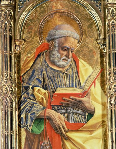 圣彼得，详细信息来自SantEmidio polyptych，1473蛋彩画，面板细节为76636 作者 卡洛·克里维利（Carlo Crivelli）