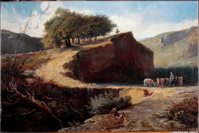 意大利风景中的猎人（布面油画 作者 卡洛·费利斯·比斯卡拉