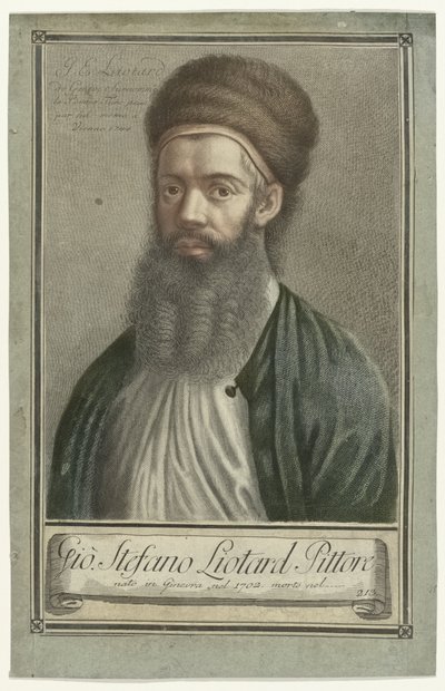 画家让-艾蒂安-利奥塔尔（Jean-Etienne Liotard）的土耳其服装肖像，留着络腮胡，戴着毛皮帽子
艺术家肖像（系列名称） 作者 让·埃蒂安·利奥塔